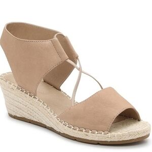 Eileen Fisher Agnes Espadrille Wedge Sandals Beige Leather Open Toe 9.5